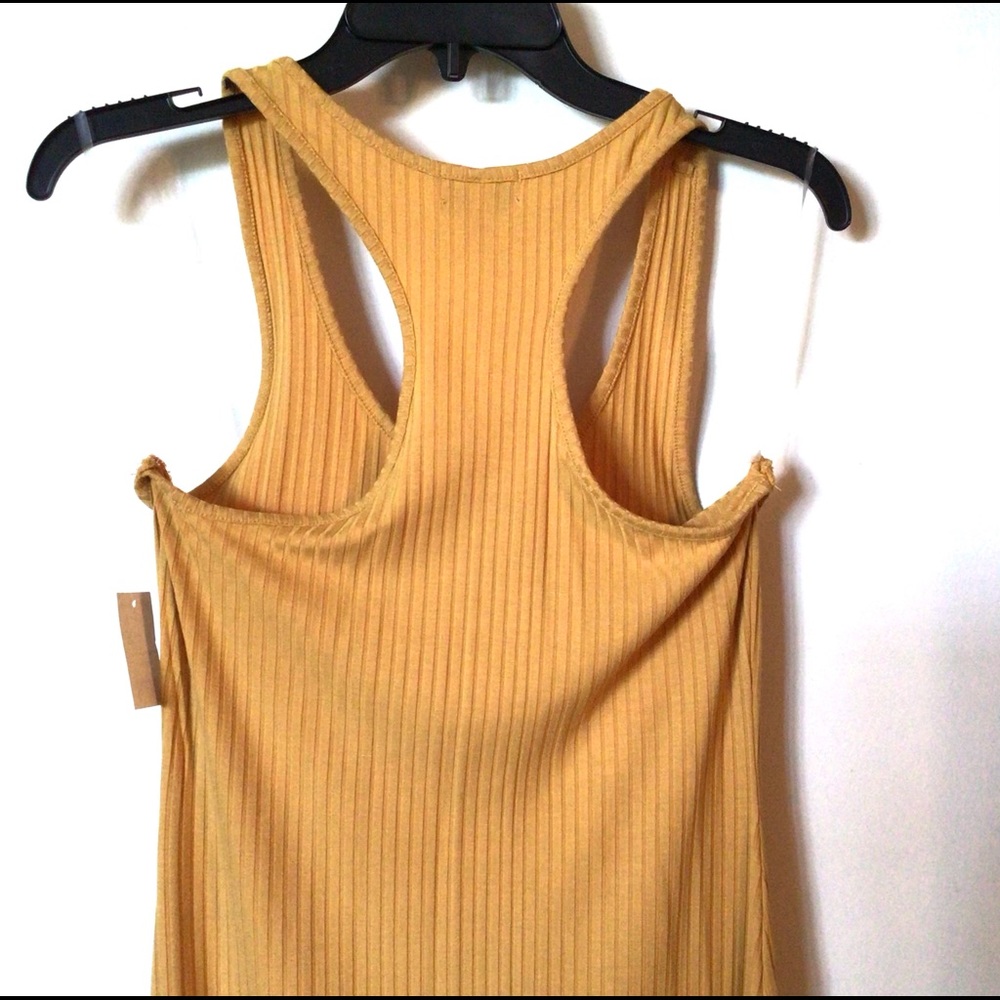 NWT Tank Dress Bodycon Sleeveless Ribbed Knit Midi from Madrag, Camel/Yellow, L